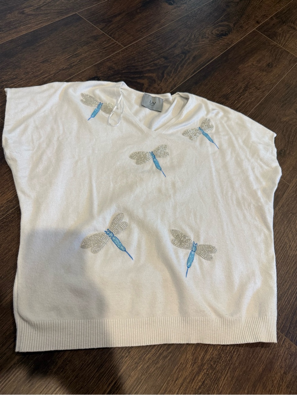 LVB White Short Sleeve Dragonfly Embellished Tee